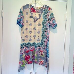 Johnny Was medium swim suit coverup or tunic cream background w/lots of color